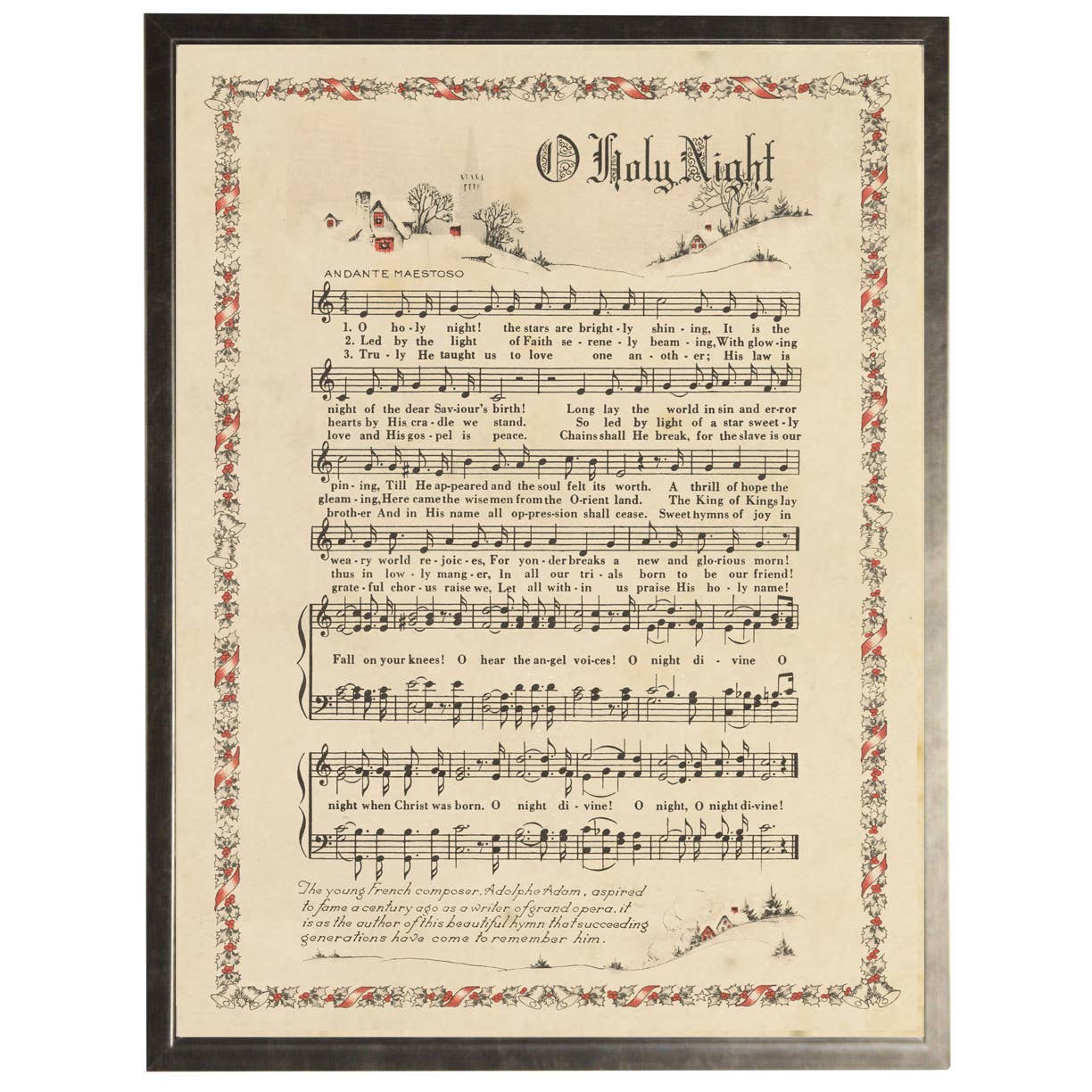 O Holy Night with border Hymn in a pewter frame: 8" X 10"