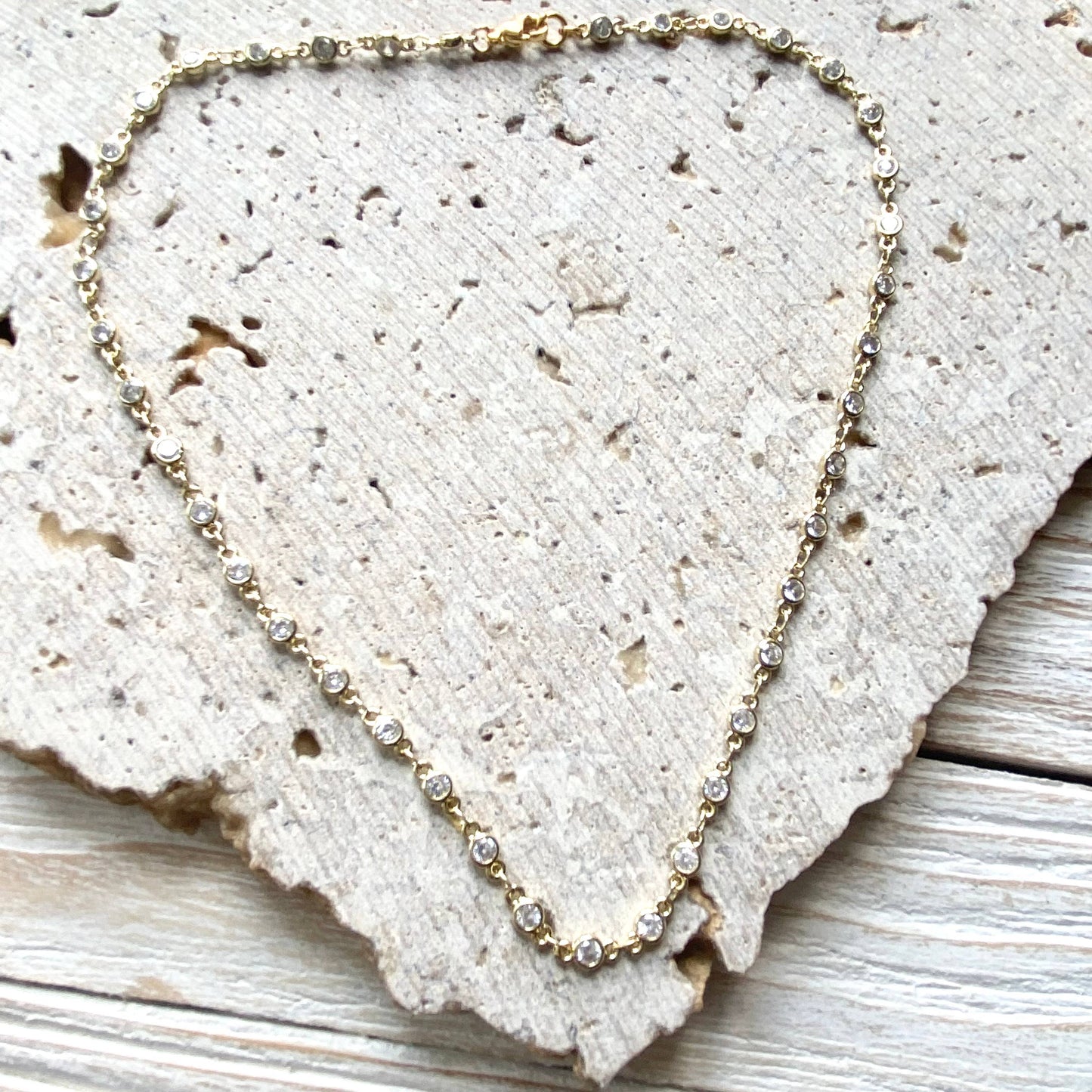 Gold crystal boutique layering necklace salon spa jewelry: 20”
