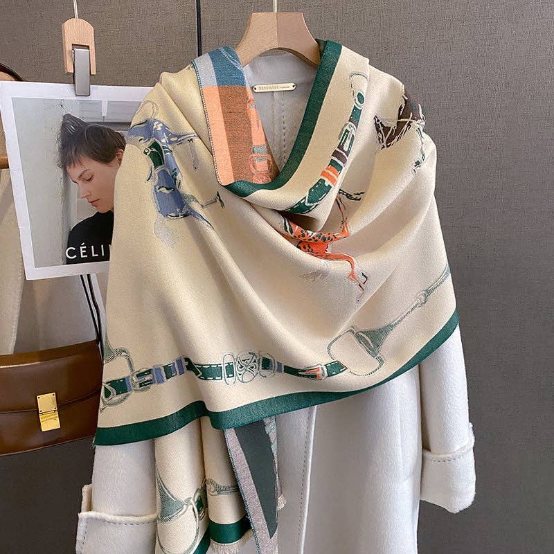 AWST Int'l Hunter Horses Acrylic Cashmere Scarf: Orange