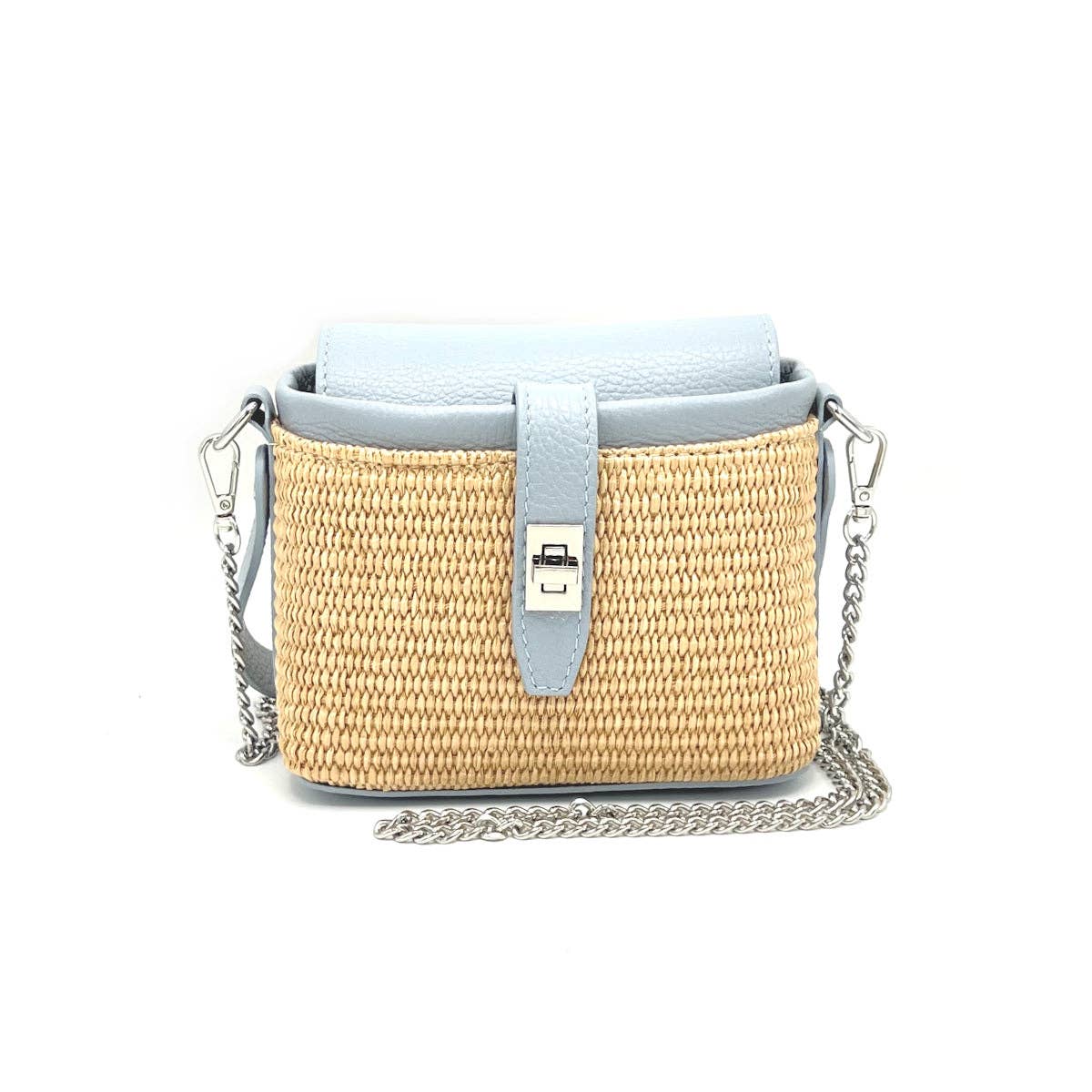 Summer collection, raffia and leather mini chain bag, Made in Italy, art. 112475: Camel