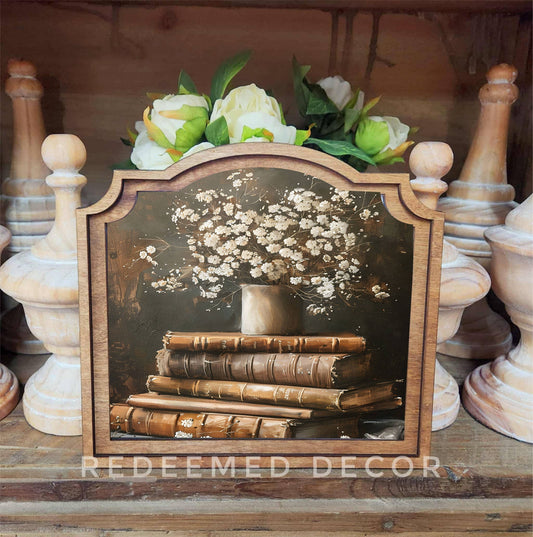 Provincial Books With Flowers Framed Art