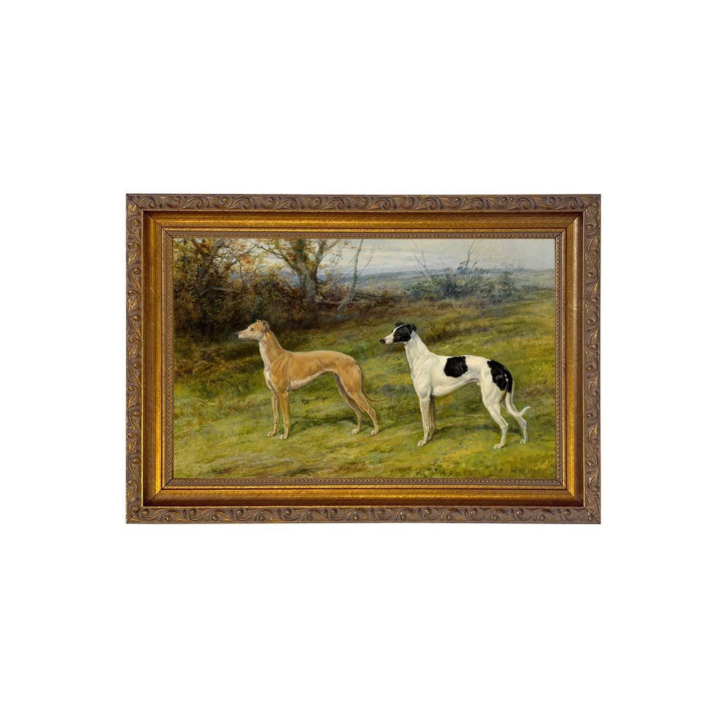 Two Greyhounds by Heywood Hardy Painting Print | Wall art: Ornate Antiqued Gold/Gesso / 7″ x 11″