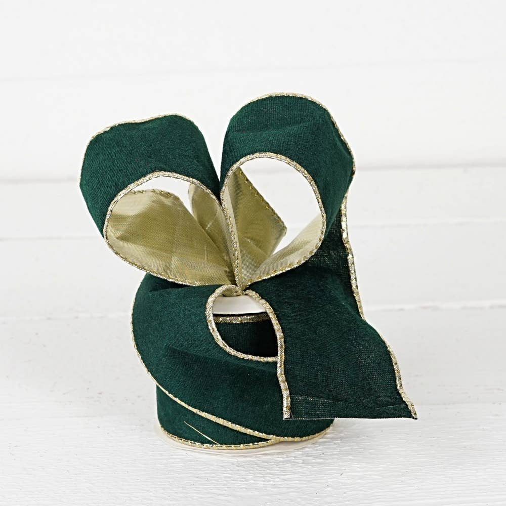 R32947-Wired Ribbon-Green hard velvet w. Gold Back (2.5inW)