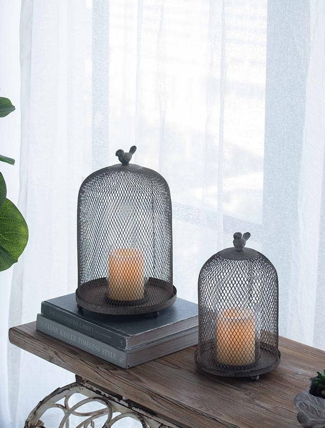 S/2 Sparrow Antique Mesh Candle Holders - Gray
