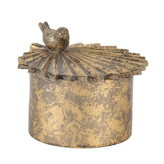 5x5x4" Resin Antique Gold Trinket Box with Bird Accents