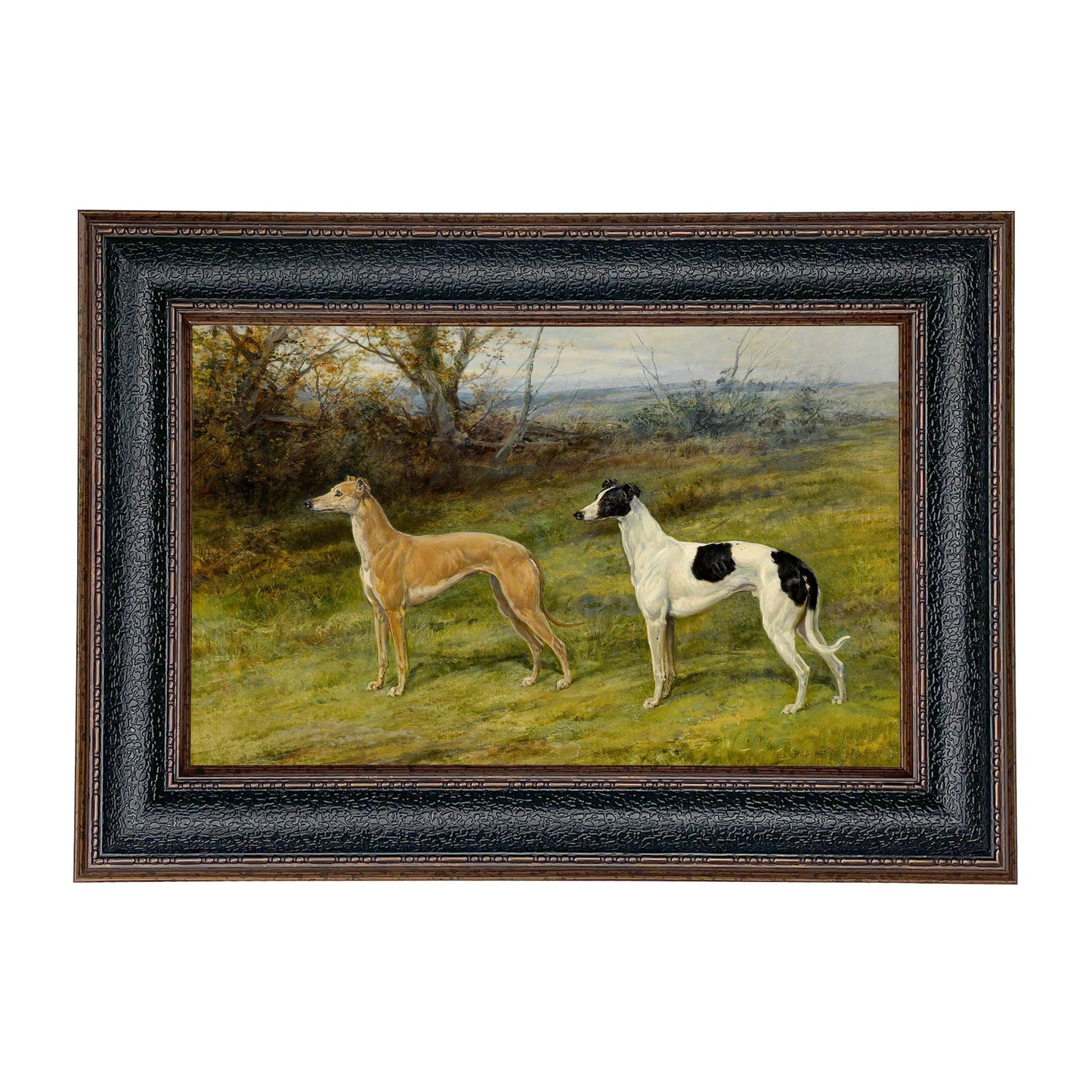 Two Greyhounds by Heywood Hardy Painting Print | Wall art: Ornate Antiqued Gold/Gesso / 7″ x 11″