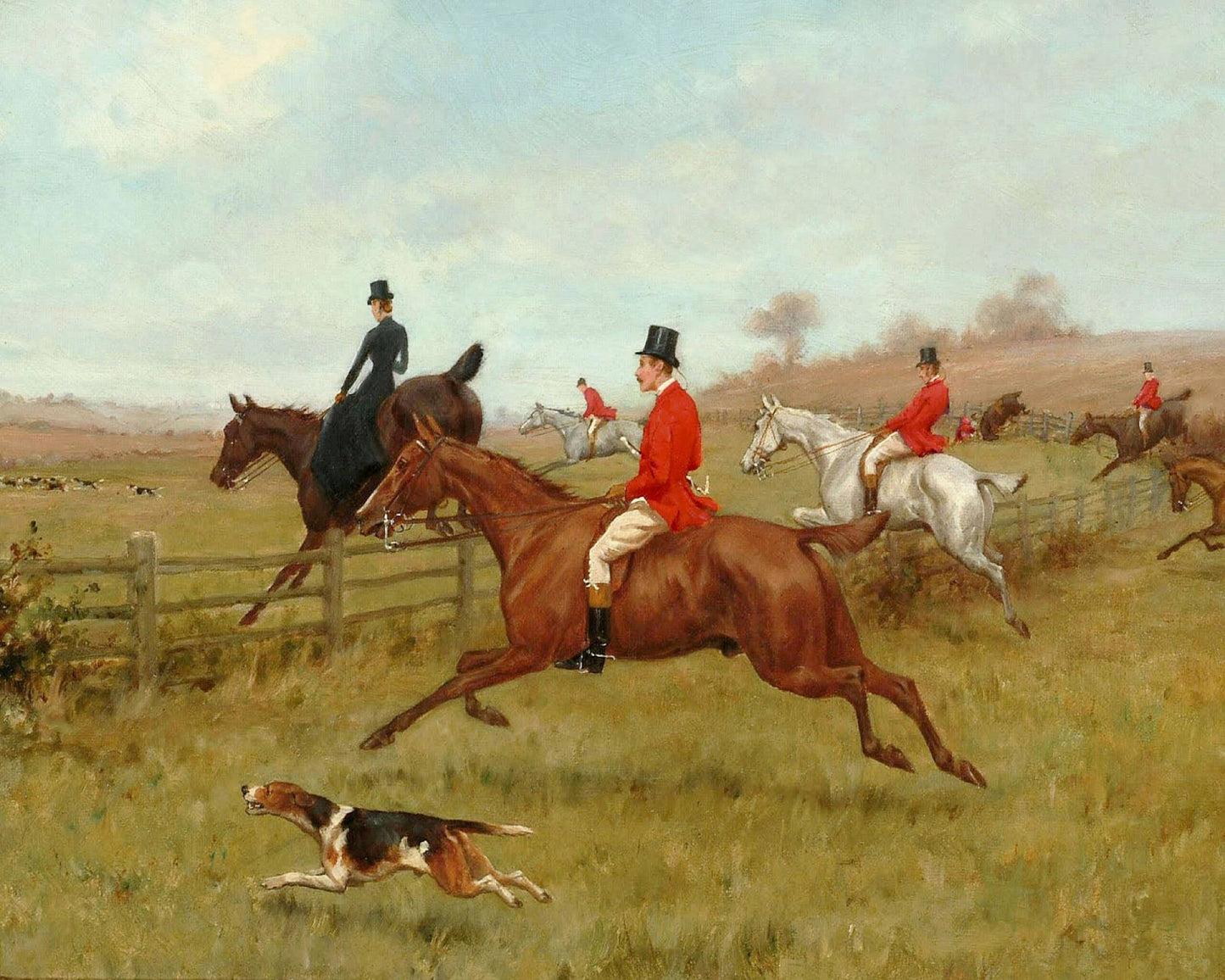 The Chase, Fox Hunting Vintage Painting Print : Antiqued Gold / 5" x 6"