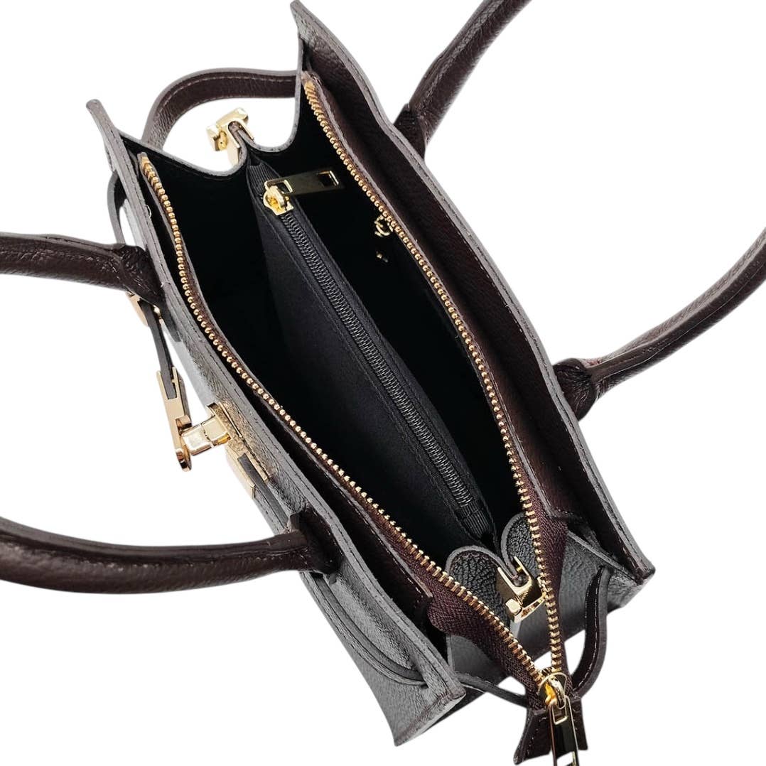Modarno "Gina" handbag and shoulder bag in genuine leather 28x14x20cm: Dark Brown
