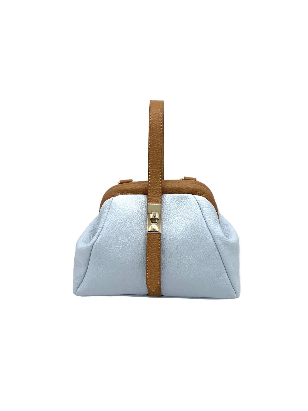 Mini Leather Top-Handle Bag with Detachable Strap, Made in Italy, art. 112746: Beige1