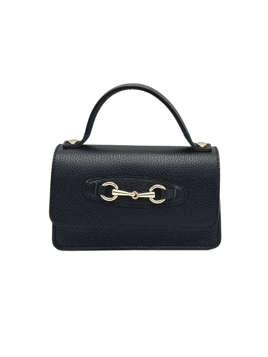 Women's Genuine Leather Handbag with Chain, Made in Italy, art. 112569New: Black