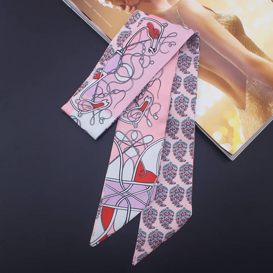 Equestrian Horse Ribbon Scarf and Round Orange Gift Box: Pink