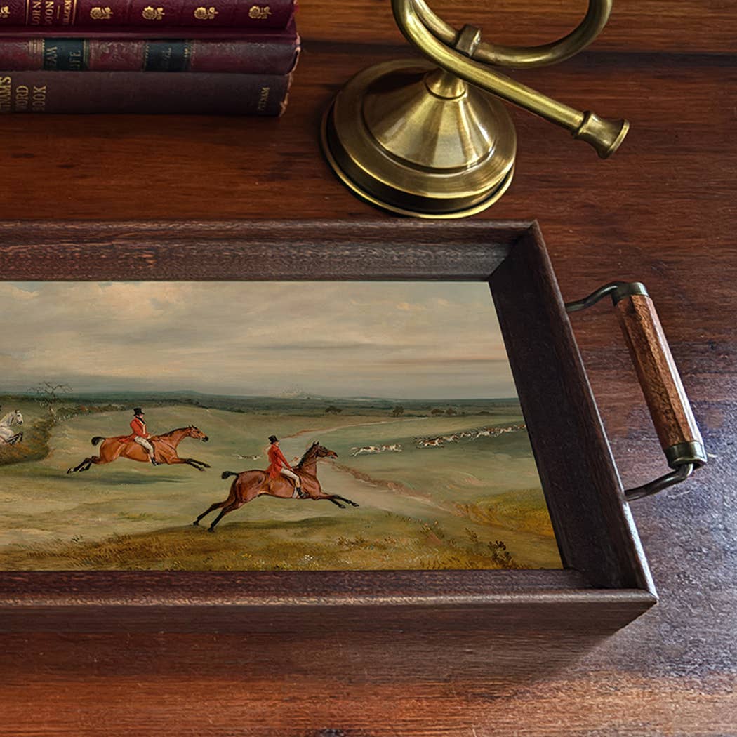 Belvoir Fox Hunt Scene Handmade Wood/Glass Decorative Tray