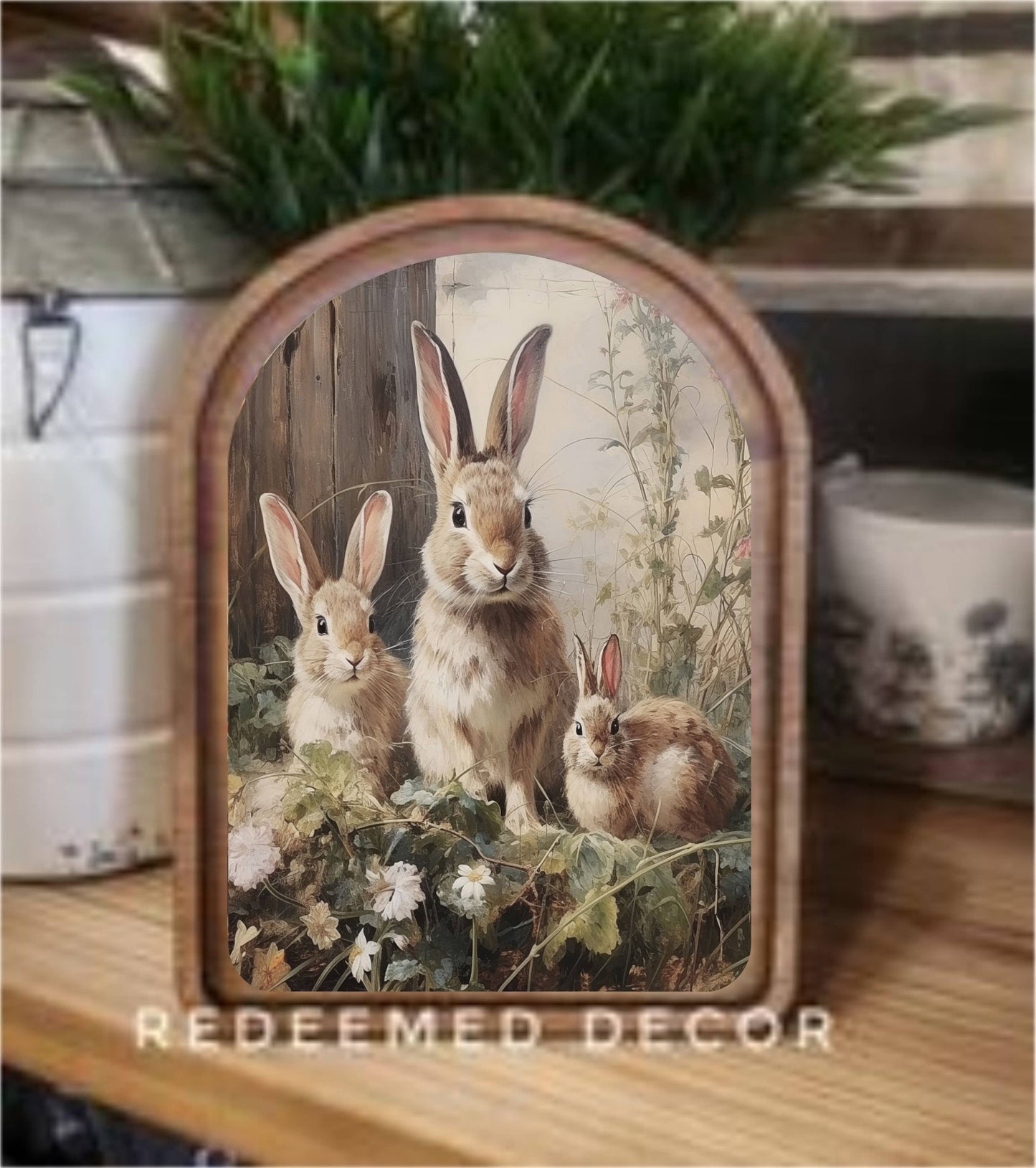 Arch Top Bunny Trio Framed Art  : 8.25x11"