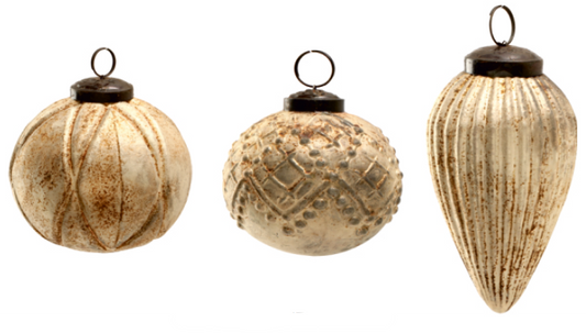 Set of 3 Rustic Glass Ornaments