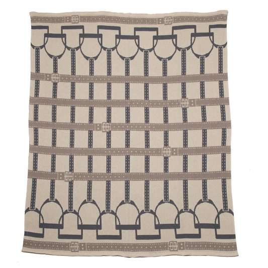 Cotton Sustainable Knit Throw Blanket - Equestrian Stirrup: Beige