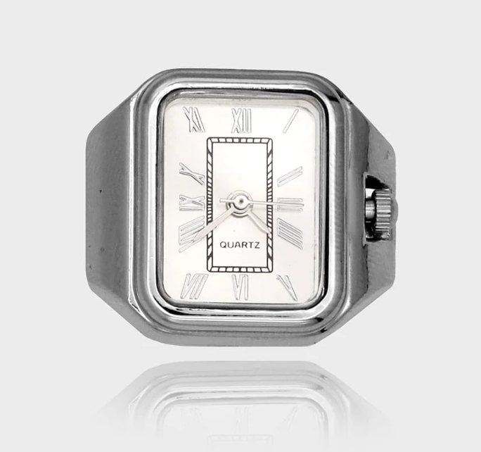 Apollo Watch Ring-Quartz Stretch Ring- Gift Box : Silver