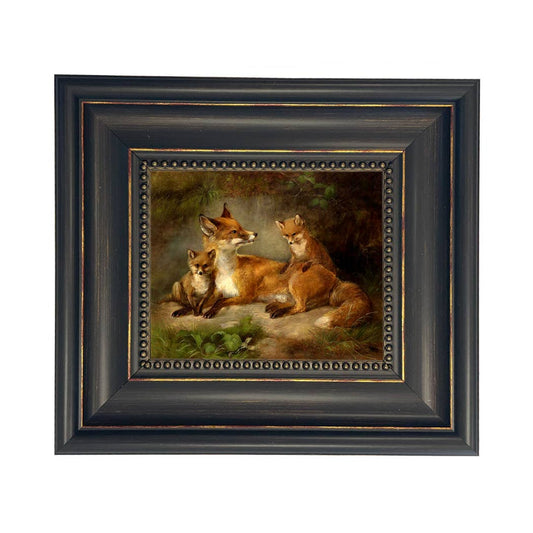 Family of Foxes Vintage Painting Print on Canvas Wall Art: Narrow Distressed Black/Copper-Bead / 5" x 6"