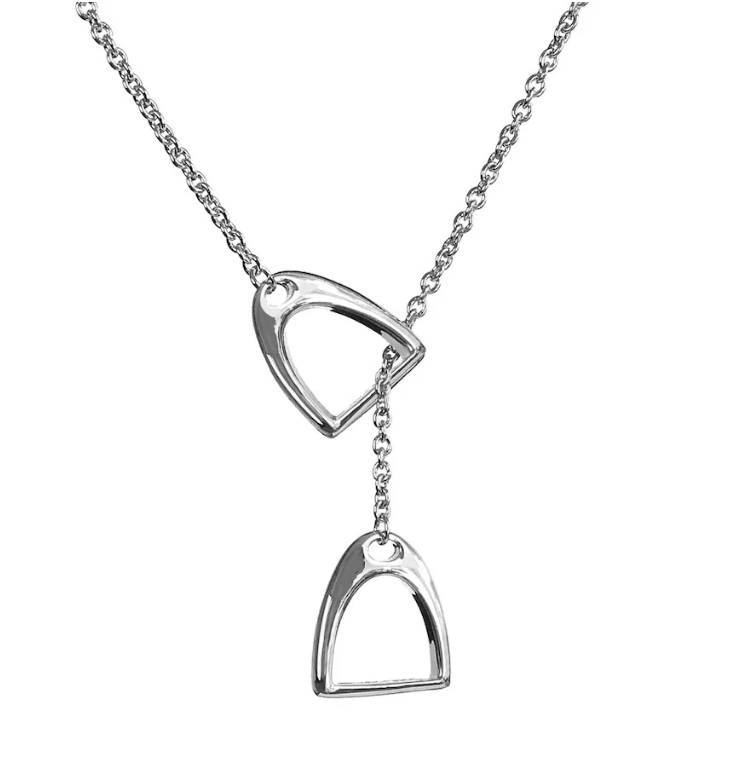 Colt & Filly Stirrup Lariat Steel Necklace- Waterproof: Yellow Gold