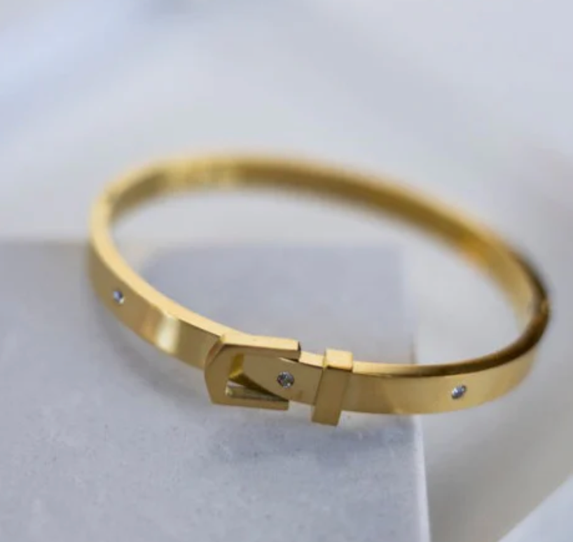  Buckle Bangle Bracelet- Hinged- Stainless Steel - Cuff : Silver