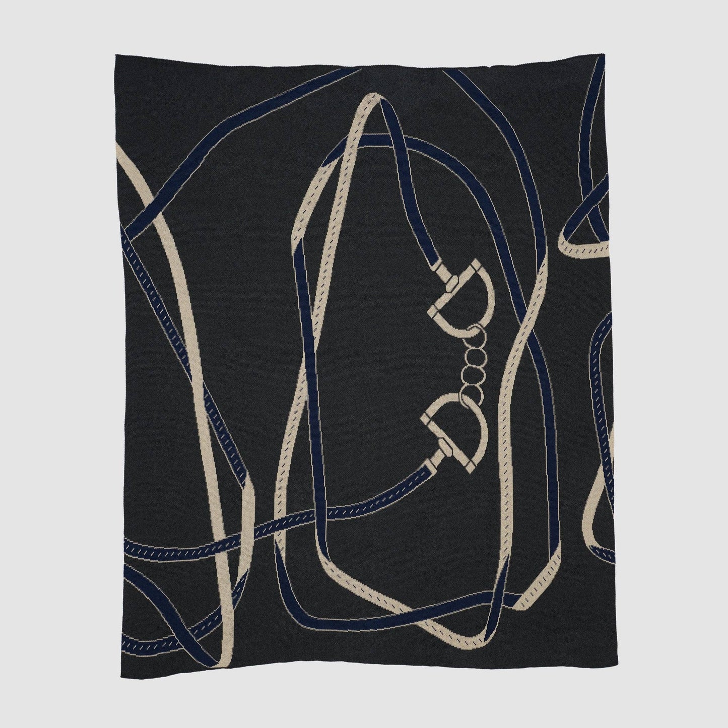 Cotton Sustainable Knit Patterned Throw Blanket - Equestrian Tack: Grey