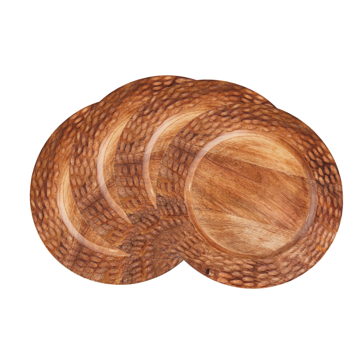 Textured Mango Wood Decorative Rustic Charger Plates: Brown / 13"