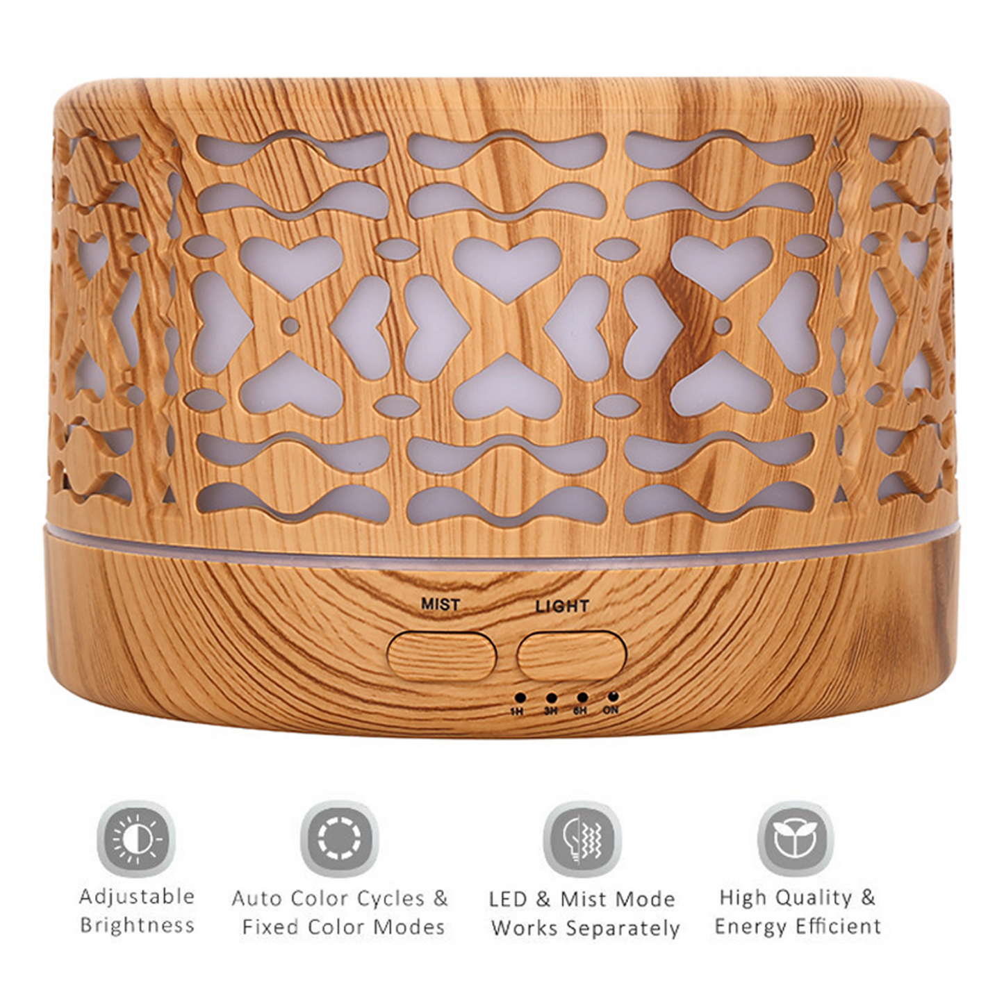 Designer 700ml Ultrasonic 5 in 1 Home Diffuser, Hearts: Light Wood