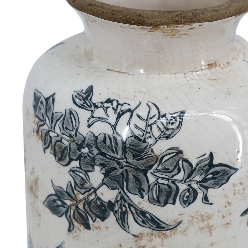 5.5x5.5x12.5" Midnight Blossom Ceramic Vase