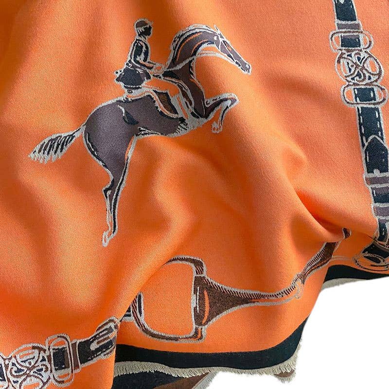 AWST Int'l Hunter Horses Acrylic Cashmere Scarf: Orange