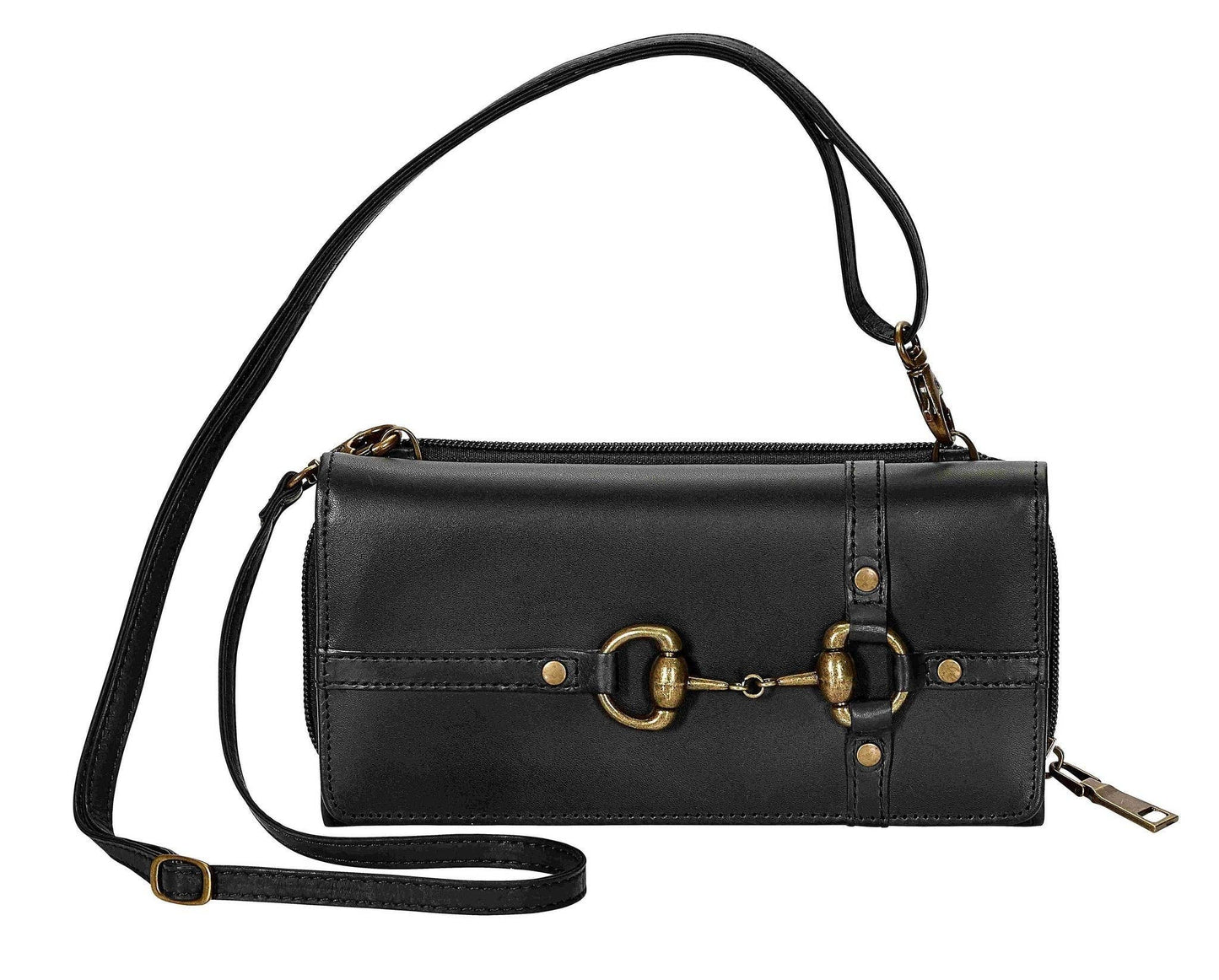 AWST Int'l Snaffle Bit Leather Cross Body Wallet: Brown / STD