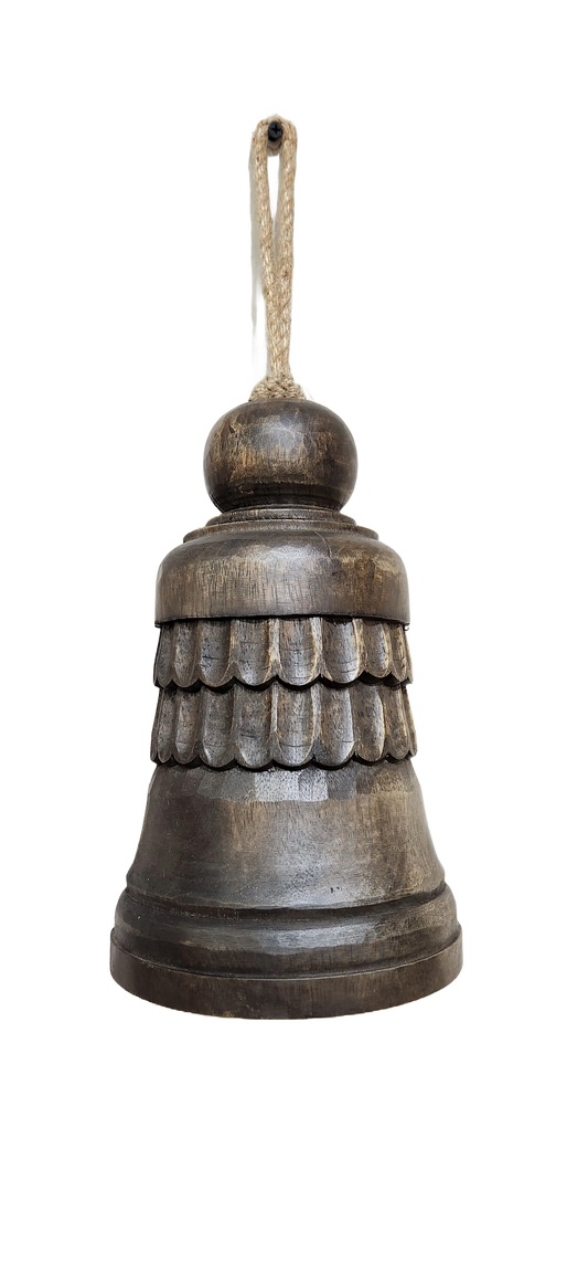 Hand Cardved Wooden Bells 9" Hollow inside with clacker