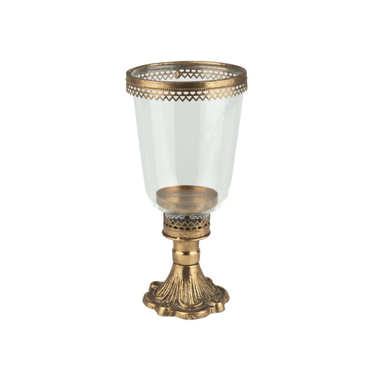 A00551: Glass hurr lamp hldr,rmv gls,cast base,mtl rim,9.5in