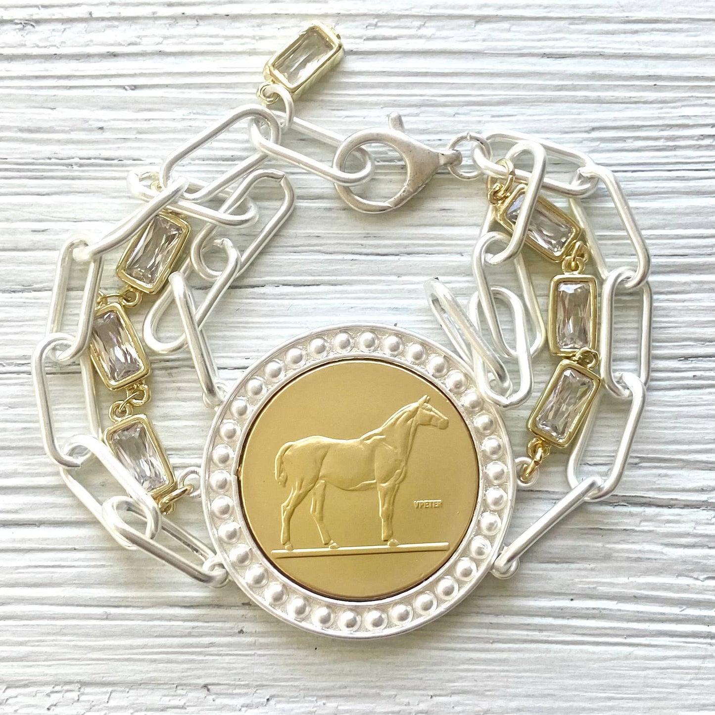 Horse jewelry coin bracelet country western derby equestrian: All gold