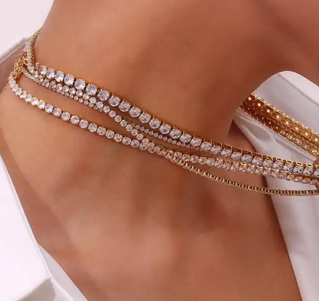 Tennis Necklace. Premium PV plated stainless CZ. : Yellow Gold / 4mm
