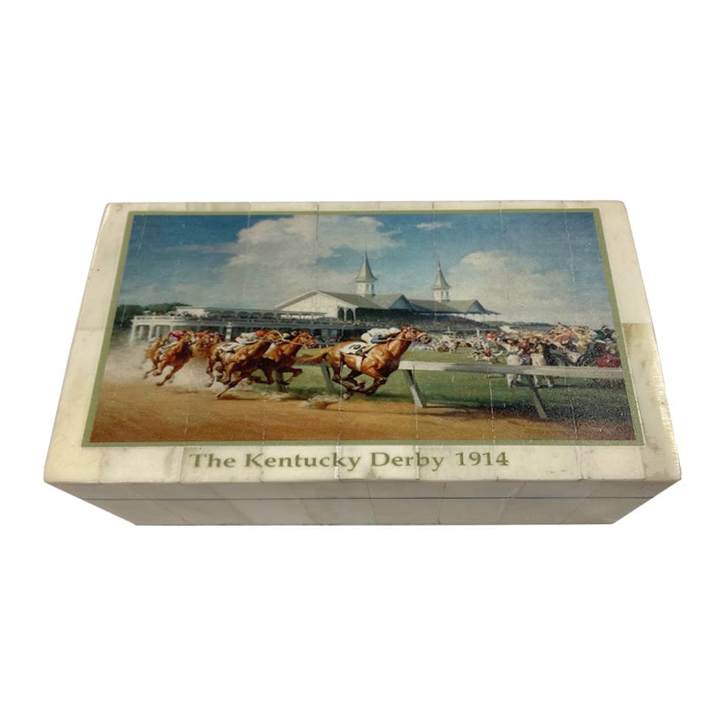 Kentucky Derby 1914 Color Printed Bone Trinket Box, 5-1/4”