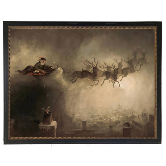 Vintage Santa sleigh oil painting reproduction: Black With Bead 1300-905 U / 10" X 8"