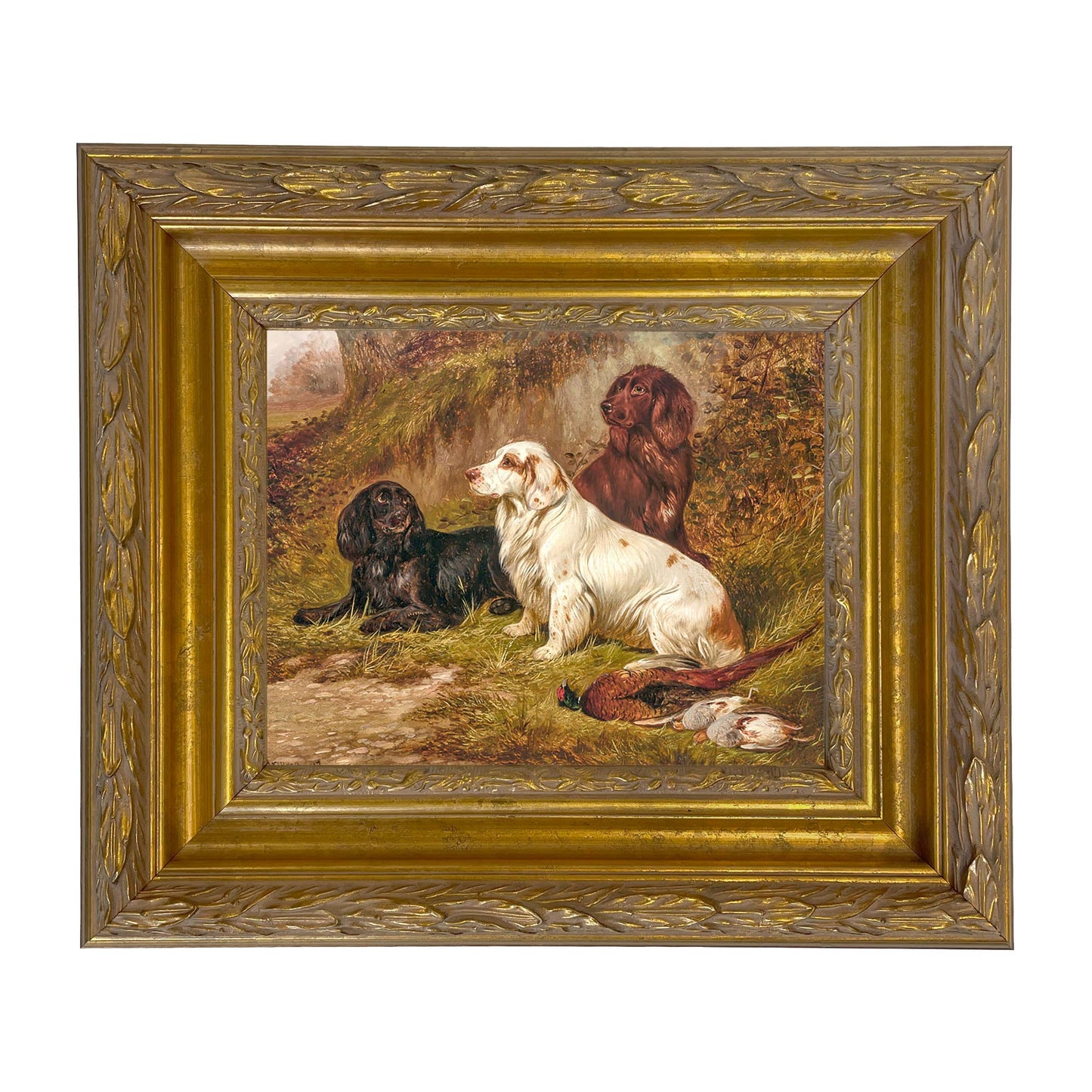 Spaniels at Rest by Colin Graeme Framed Painting Print: Narrow Distressed Black/Copper-Bead / 5" x 6"