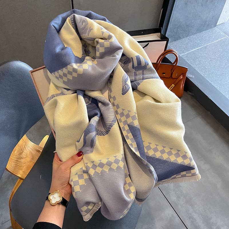 AWST Int'l Horses in Blankets Acrylic Cashmere Scarf: Blue
