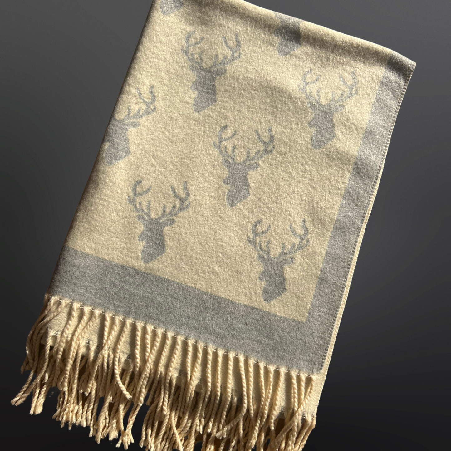 Deer Hunting Stag Head Winter Scarf LA CHASSE - Fringe: Red