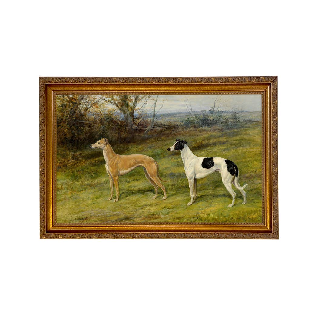 Two Greyhounds by Heywood Hardy Painting Print | Wall art: Ornate Antiqued Gold/Gesso / 7″ x 11″