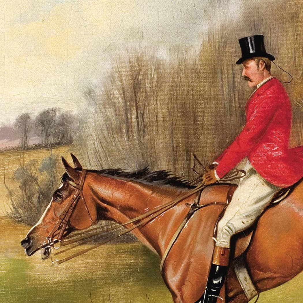 Over the Hedge Fox Hunt Scene Vintage Painting Print on Canvas: 5" x 6"