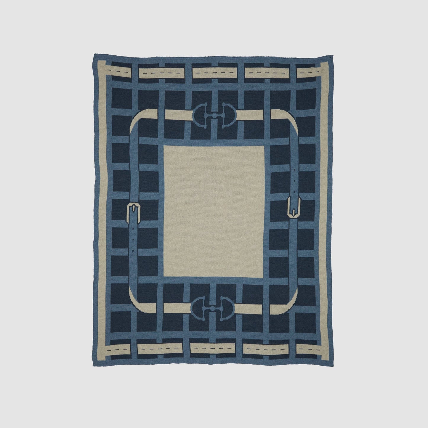Cotton Sustainable Knit Throw Blanket - Equestrian Lattice: Beige