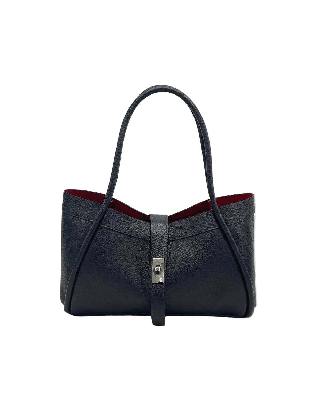Women's Genuine Leather Handbag with Crossbody Strap, Made in Italy, art. 112724: Dark Blue