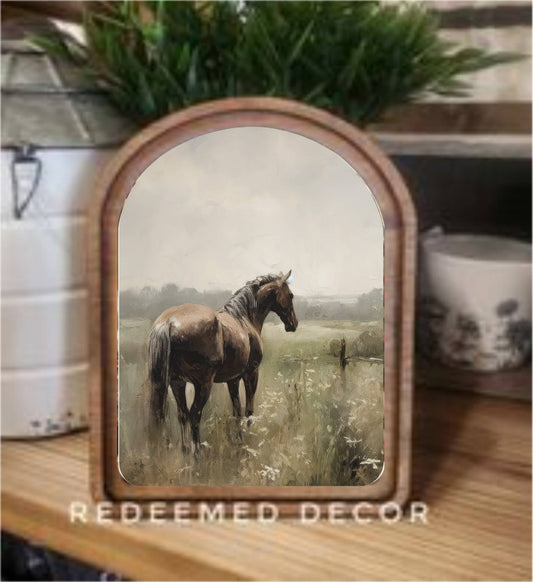 Arch Top Horse Painting Framed Art: 6x8"