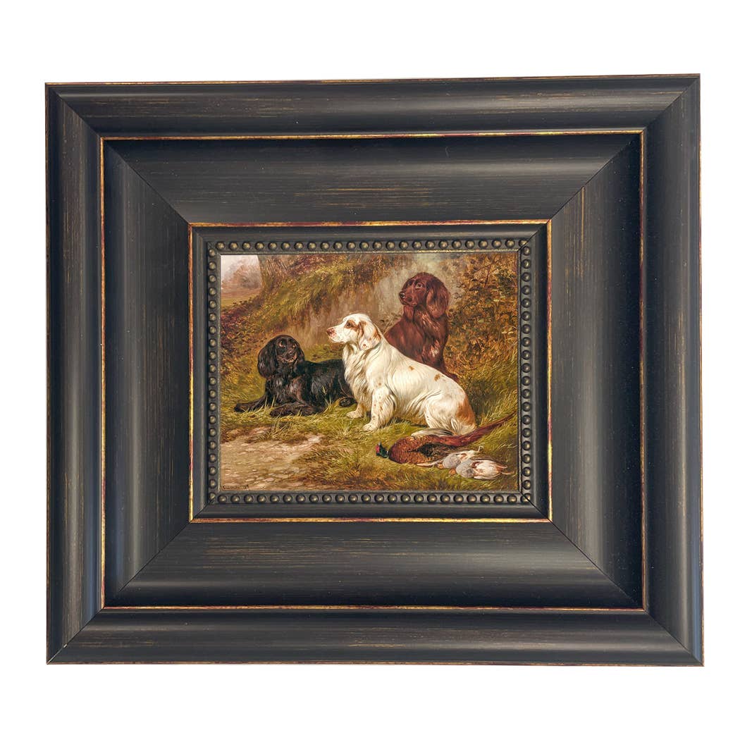 Spaniels at Rest by Colin Graeme Framed Painting Print: Narrow Distressed Black/Copper-Bead / 5" x 6"