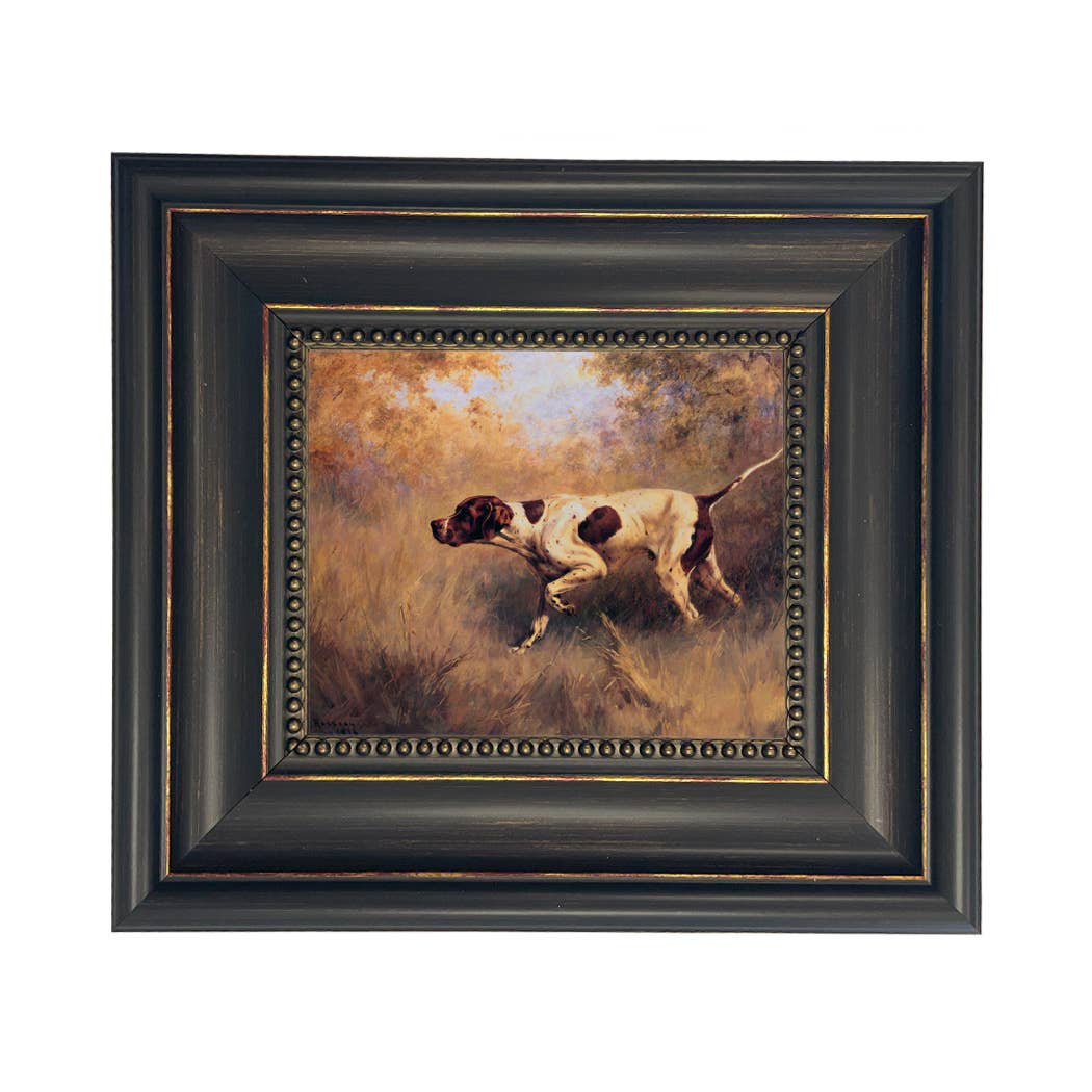 On Point English Pointer Framed Painting Print | Wall Art: Wide Distressed Black/Copper-Bead / 5" x 6"
