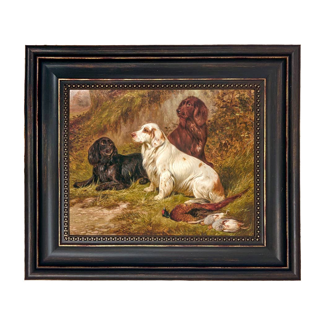 Spaniels at Rest by Colin Graeme Framed Painting Print: Narrow Distressed Black/Copper-Bead / 5" x 6"