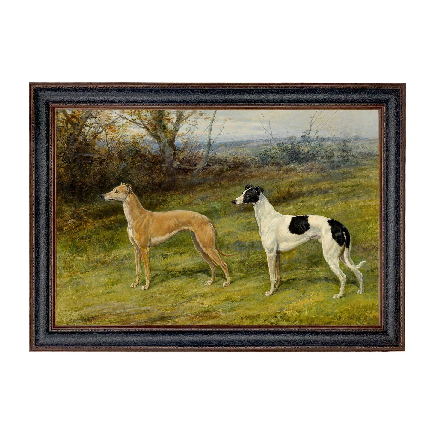 Two Greyhounds by Heywood Hardy Painting Print | Wall art: Ornate Antiqued Gold/Gesso / 7″ x 11″