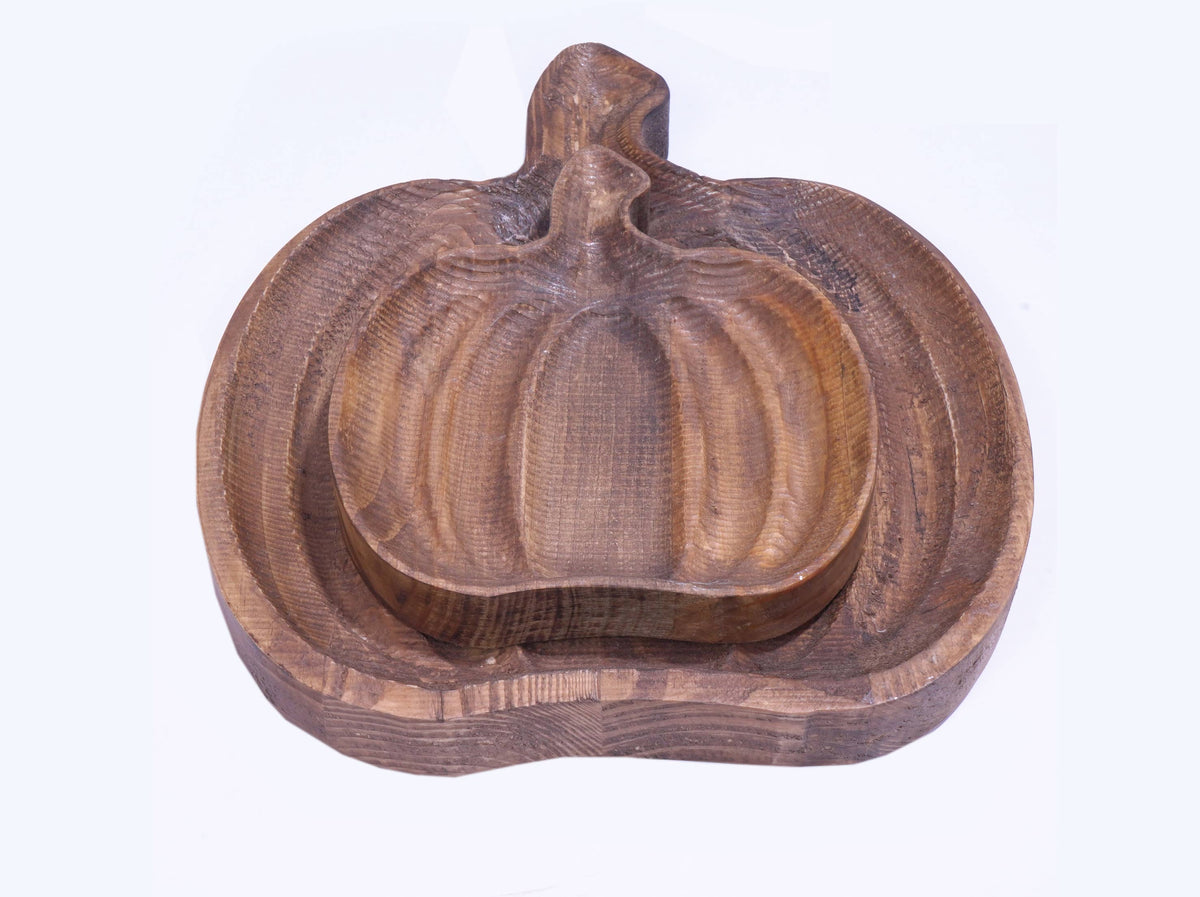 Set of 2 Recycle Wooden Pumpkin Bowls