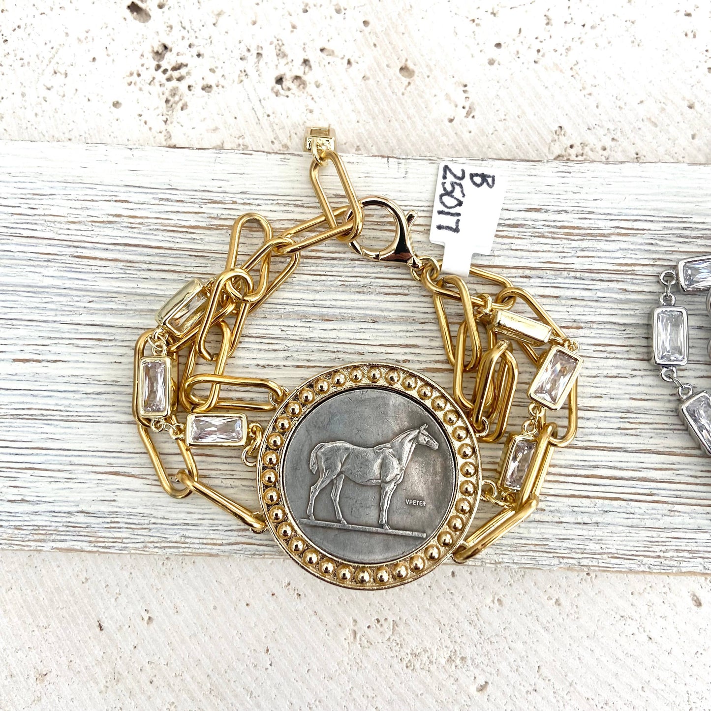 Horse jewelry coin bracelet country western derby equestrian: All gold