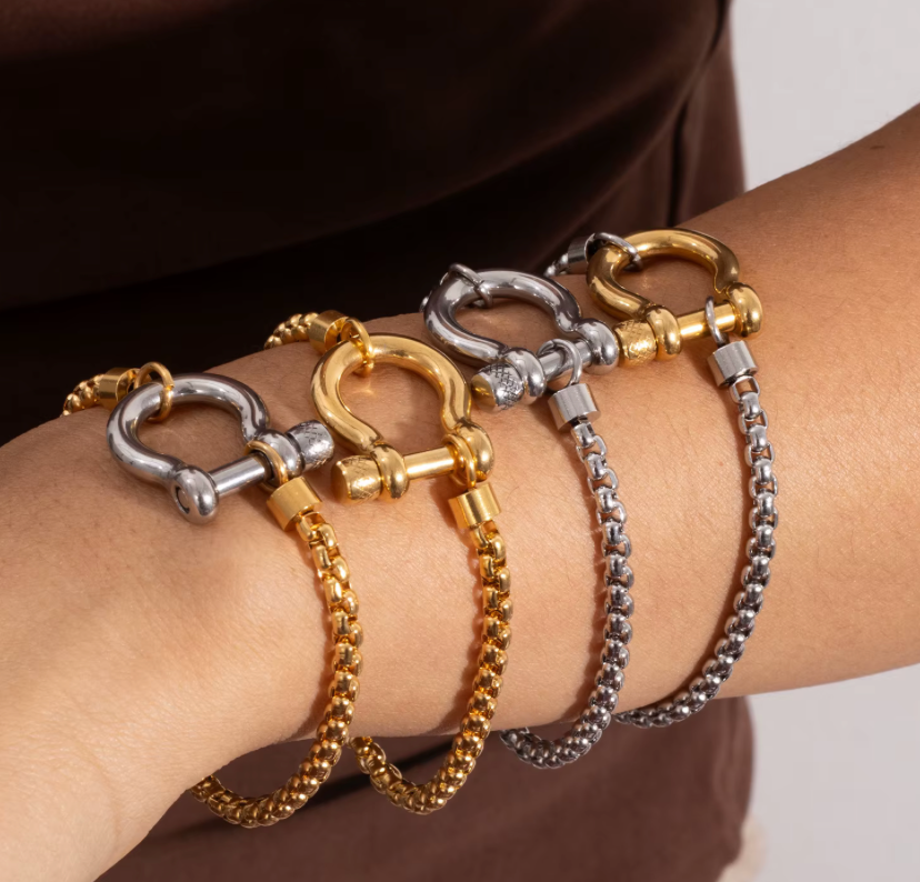 Horse Bit Carabiner Bracelet- Steel - Charm Bracelet 14K PVD: Silver